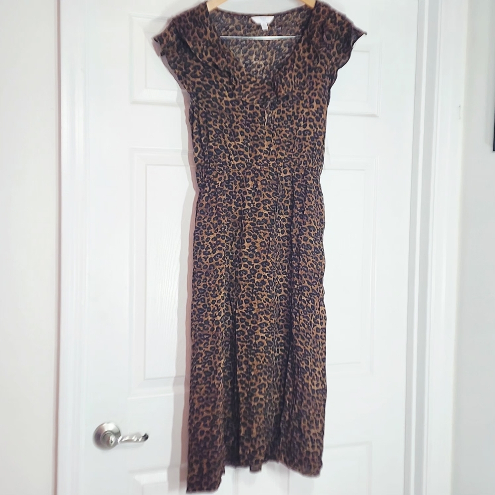 Time and Tru Brown and Black Leopard Print Midi Dress